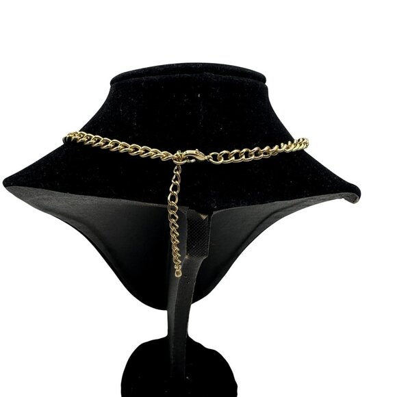 Gold Tone Chain Necklace Crystal Pave Skull Pendant Adjustable Length - Picture 4 of 4